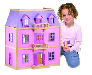 Melissa & Doug Deluxe Multi Level Pink Wood Dollhouse