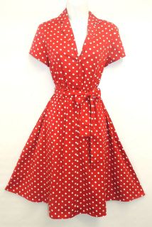New Red Polka Dot WWII 1940’s Vintage style classic Shirt Swing Tea 