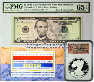 2012 S Silver Eagle NGC PF69 ER SF Seal & 2009 $5 Note PMG 65 Set (TA8 