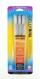   Gelly Roll Metallic Ink Medium Point 3 Pack Pens Set Art Craft NEW