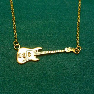   Gold Fender Electric Jazz or Precision Bass Guitar Pendant & Necklace