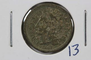 1865 Three 3 Cent Nickel Very Nice Coin Fast  #13