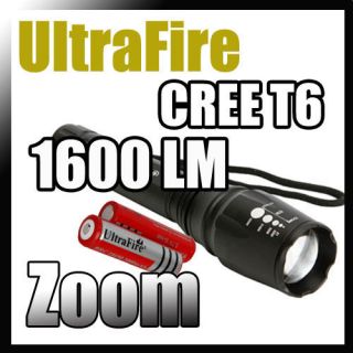   T6 5 Modes 1600 LM ZOOM LED Flashlight Torch 18650 3000mAh Battery