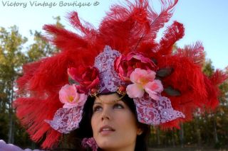 VVB Red Robin Tribal Aztec Native feather showgirl headdress hat 