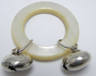   TIFFANY & Co. MOTHER OF PEARL BABY RATTLE RARE STERLING SILVER BELL