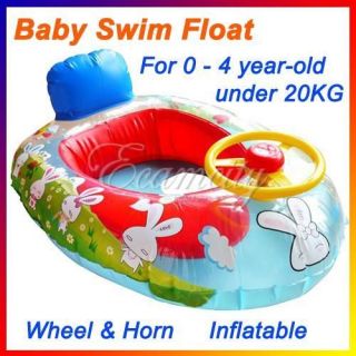 Red Wheel & Horn Baby Swim Float Seat Boat Kids Inflatable Ring Pool 