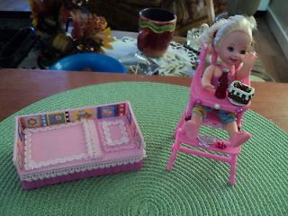 One limited edition kelly doll with highchair & bed