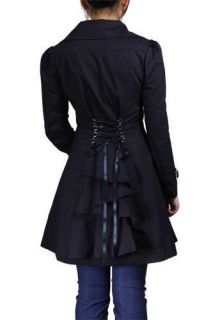   Back Flared Long Black Trench Coat Jacket Victorian Bustle Gothic Goth
