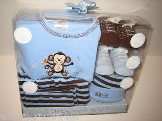 Baby Boy Layette 5 Piece Gift Set Creeper, 2Pair Socks, Cap, Pant