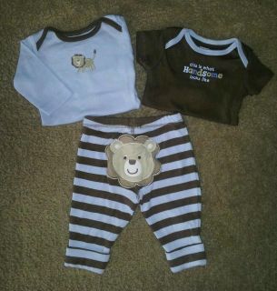 Baby Boy Carters Lion 3 Piece Set with 2 Bodysuits & Pants Size 3 