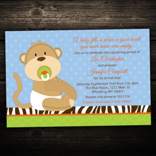   Jungle Monkey Baby Birthday or Baby Shower Invitations   Set of 10