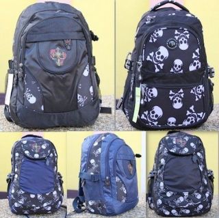 kids children boys skull print school bag backpack rucksack black blue
