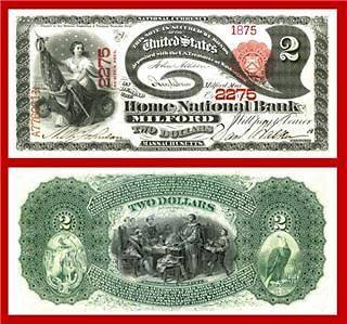1875 LAZY DEUCE NATL BANK NOTE   OVERSIZED COPY 