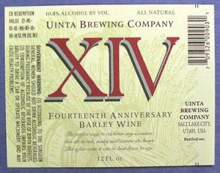   UNITA XIV FOURTEENTH ANNIVERSARY BARLEY WINE beer label UT 12oz