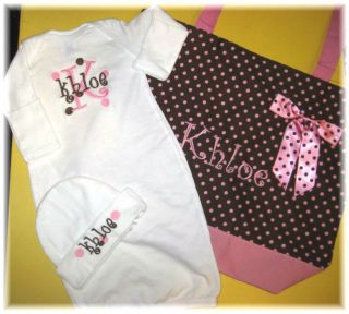   Baby Diaper Tote Bag & SLEEPER Gown Onesie Hat Set Outfit GIFT