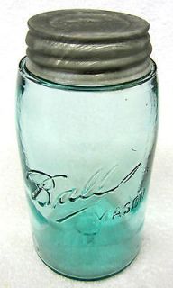 Vintage BALL MASON AQUA BLUE Glass Canning BULLET SHAPE JAR 32 Oz 1 