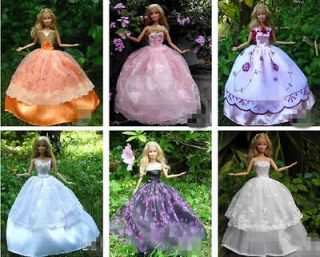 10 Sets  Dresses + Hangers +Shoes Handmade Gown Barbie Dress Clothing 