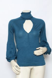 Ossie Clark Cosmos Blue Theda Cashmere & Silk Keyhole Sweater Top 
