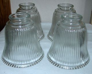 CEILING FAN BULB COVERS / Light Shades, Ribbed Glass, Beaded Rim