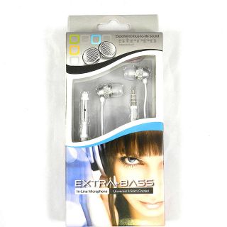 NEW EXTRA BASS 3.5 MM STERO HEADSET W/ MIC FOR LG PHONES FULL WHITE 