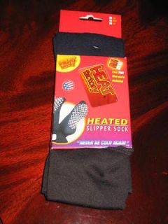 NEW NIP Heat Factory Heated Slipper Sock Black Medium 2 free warmers 