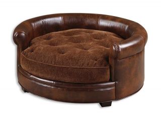 Round Plush Luxury Dog Bed Seat Elegant Modern Traditional Faux 