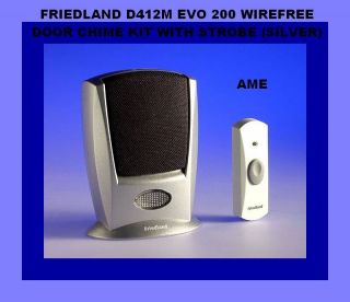   EVO 200 Wireless Wire Free Door Chime Bell Kit Strobe Silver D412M