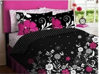 NEW Teen Girl Black Pink 7PC Queen Comforter Set Sheets BED IN BAG 