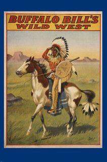 ORIGINAL BUFFALO BILLS WILD WEST INDIAN CHIEF POSTER headdress horse 