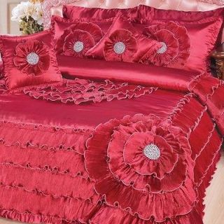 KING VICTORIAN RED Satin Beads Bedspread Bedding Bed Cover Christmas 