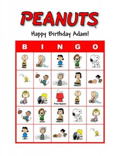 Peanuts Snoopy Birthday Party Game Bingo Cards