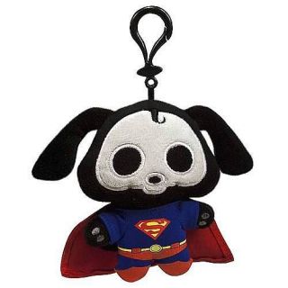  Skelanimals Dead Dax Dog as Superman Plush Key Ring Clip On for Bag