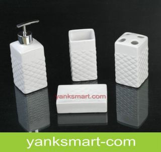 White Square 4 Pieces Ceramic Bathroom Accessories Set Vanity 