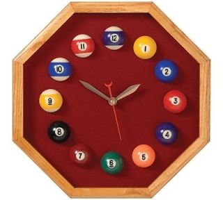 Oak Billiard Clock, Octagon with Burgundy Felt Backing, 1 1/2 mini 