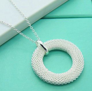   Solid Silver Charm Weaving Circle Pendant Chain Necklace +Box XL72