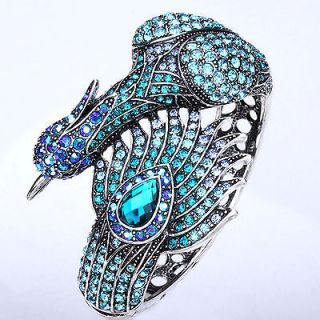 Blue crystal peacock cuff bracelet jewelry 7;buy 10 items free 
