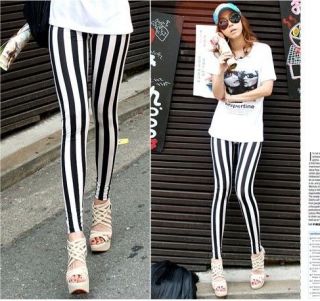 women fashion Black with white stripe milk fiber Zebra Mark leggings 