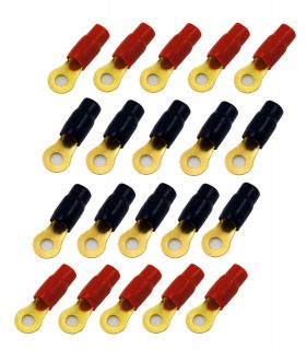 20 Pack 0 AWG Gauge Wire Crimp Cable Ring Terminal Connector Red Black 