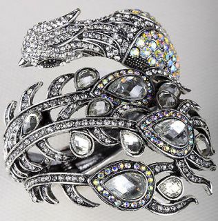 White clear swarovski crystal peacock bracelet 2;matching ring 