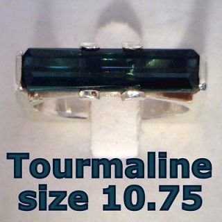 Blue Green Tourmaline Handmade Sterling 925 Silver Square Gents Ring 