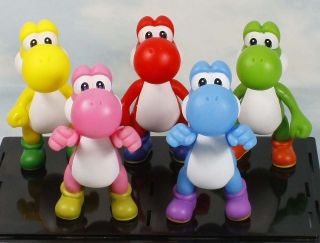 super mario bros yoshi red yellow blue pink green 5 figure toy lot 5