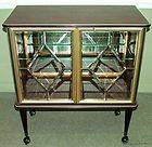 5986 Mid Century Glass Door Bookcase Display Cabinet on Casters