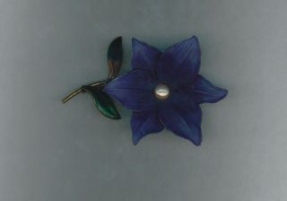 Big Vintage GES GESCH Deep Blue Celluloid Flower Brooch, RARE, Slight 