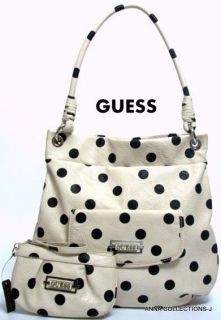 NWT  GUESS DOMINICA STONE/BLACK POLKA DOTS PURSE WITH MATCHING 
