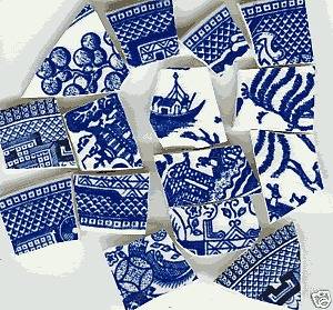 Vintage Classic 1940s Blue Willow Broken China Mosaic Tiles