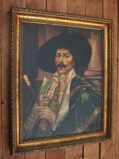 Ambrossi Antique Art Oil on Canvas Painting Portrait of Cavalier