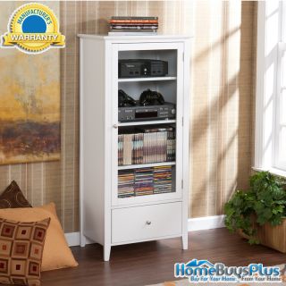 White Media Tower and CD / DVD Storage Cabinet with Glass Door