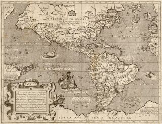 1600s Map of North South AMERICA, Historic Print, quality, shps, sea