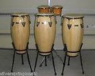   set of conga drums natural finish with all stands and free bongos