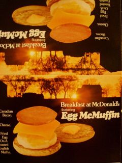 70s Vintage McDonalds Breakfast Egg McMuffin Table Sign Ad Collectible 